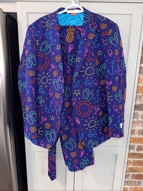 OppoSuits Purple Jacket with Neon Green & Pink Accents